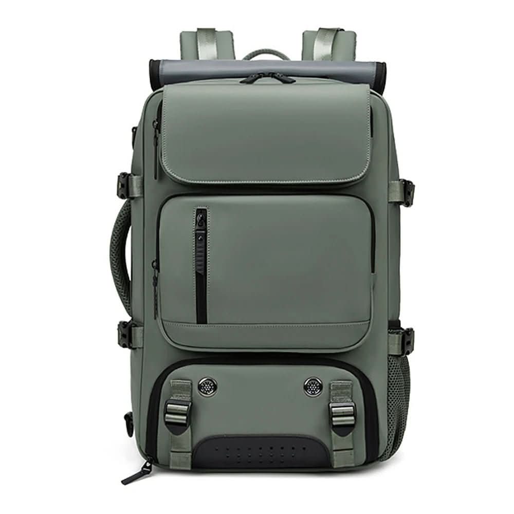 Zaino da viaggio capiente con porta pc e scomparto scarpe, per aereo e trekking - Verde militare